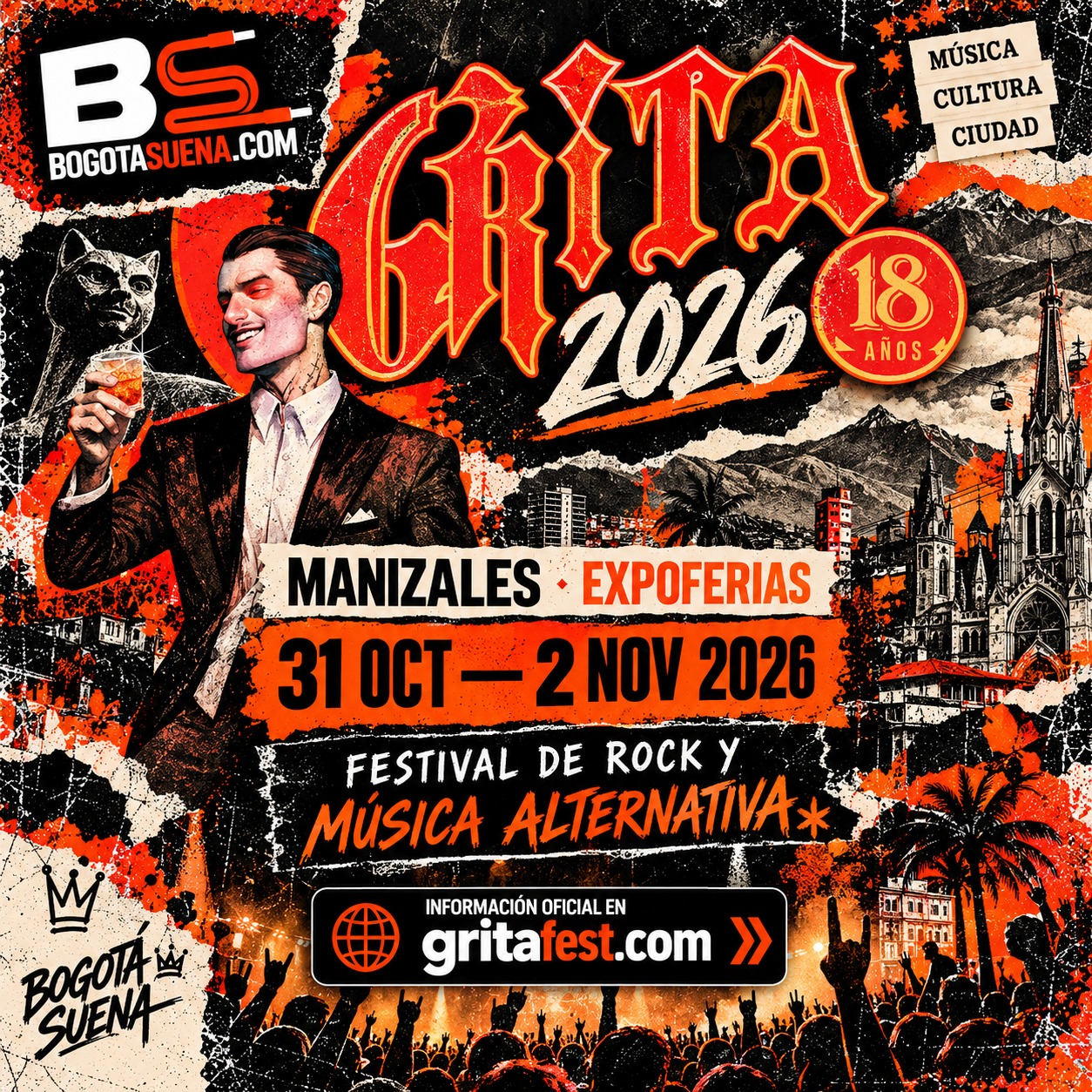 Afiche: Grita 2026, del 31 de octubre al 2 de noviembre en Expoferias, Manizales